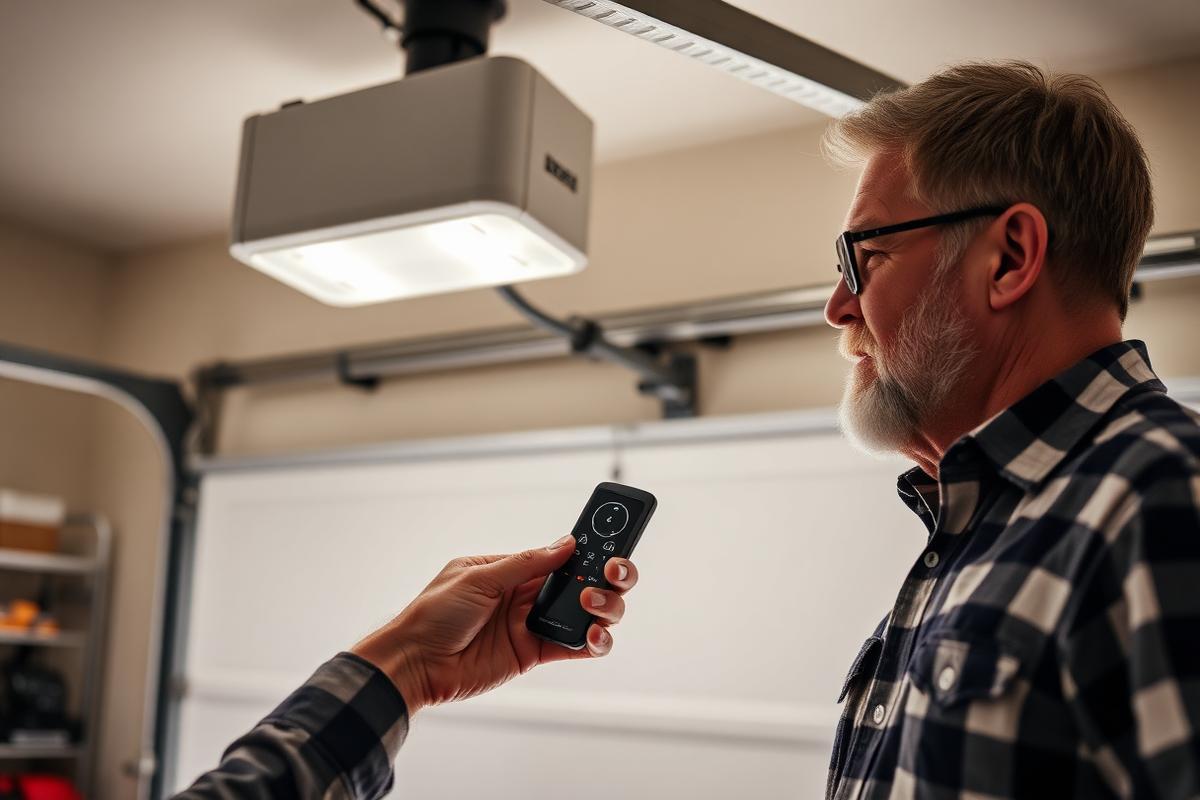 Garage door opener motor being inspected for troubleshooting